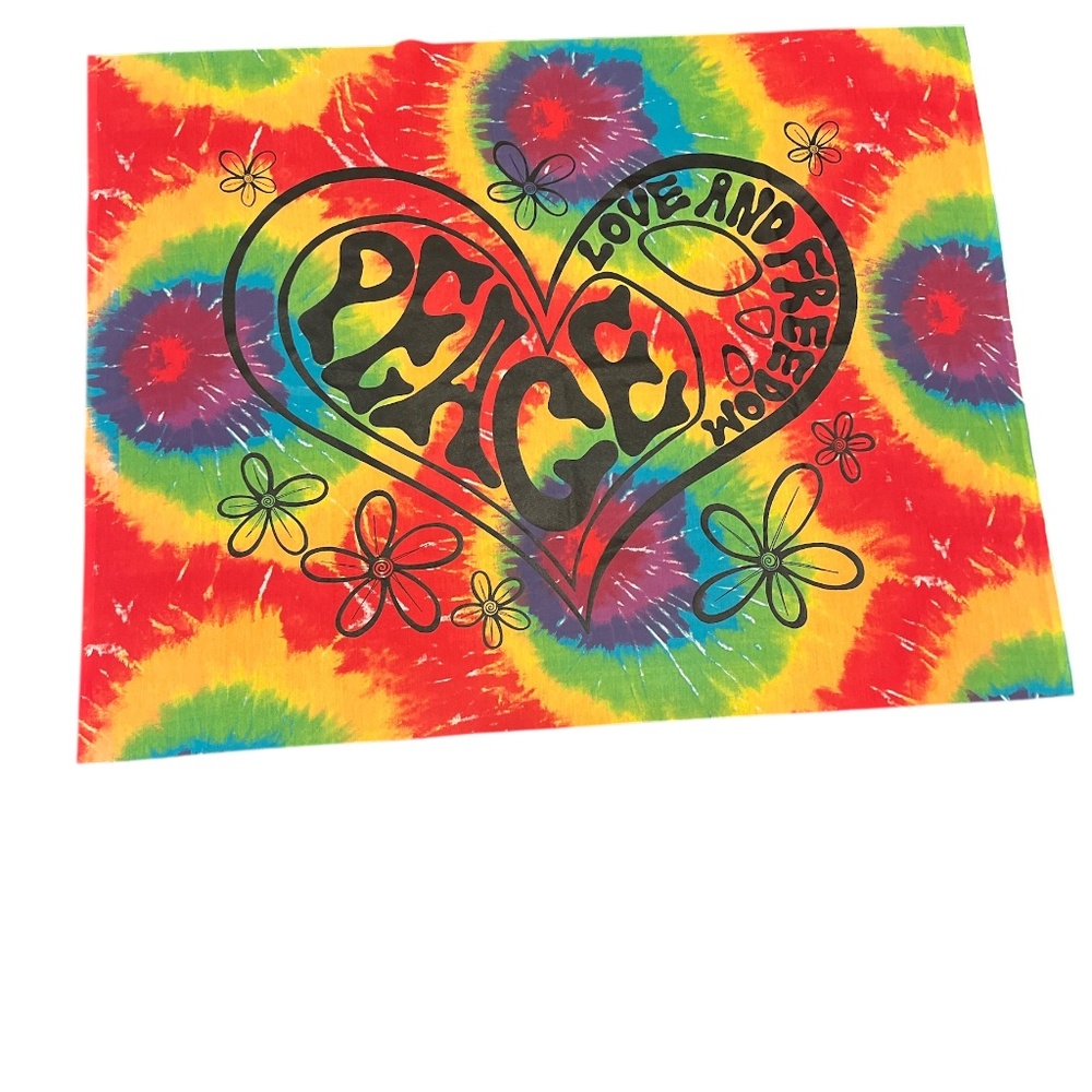 Multicolor Tie-Dye “Peace, Love & Freedom” Festival Tapestry
